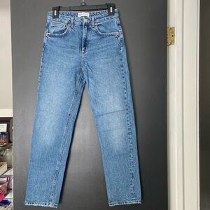Zara- Straight Leg, High-Waisted, Medium Wash Jeans